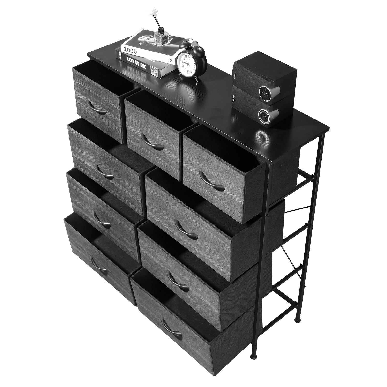 9 drawers, 6 large and 3 small, non-woven storage cabinets, cationic cloth surface + non-woven fabric drawers + particle board + iron frame 100*30*100cm, black wood grain drawer surface - Torange
