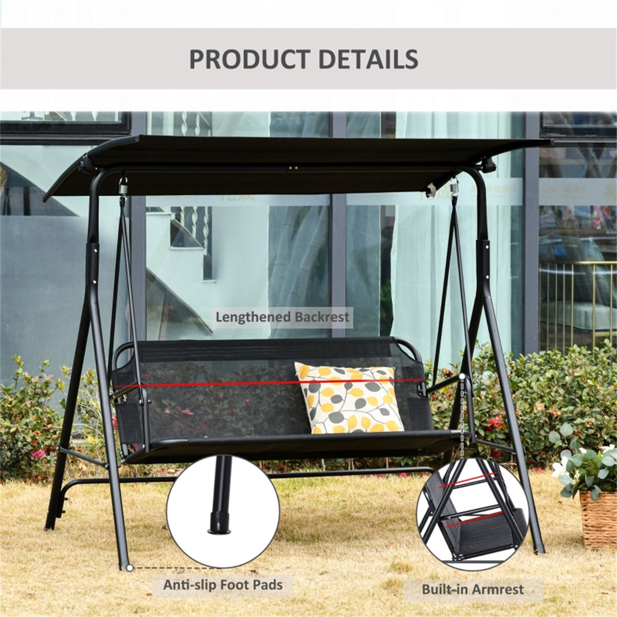 2-Seat Outdoor Patio Swing Chair-Black  (Swiship ship)（ Prohibited by WalMart ） - Torange