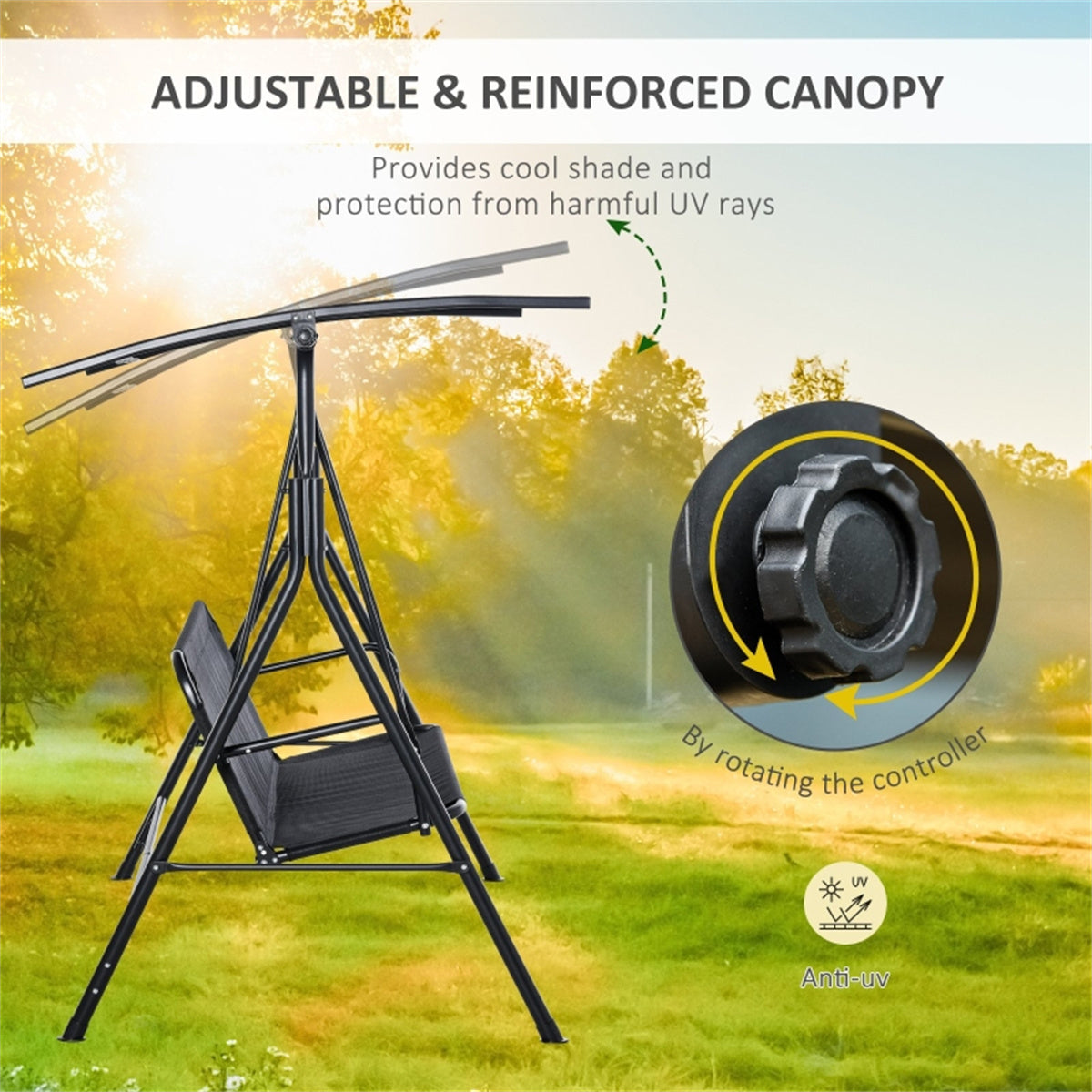 2-Seat Outdoor Patio Swing Chair-Black  (Swiship ship)（ Prohibited by WalMart ） - Torange