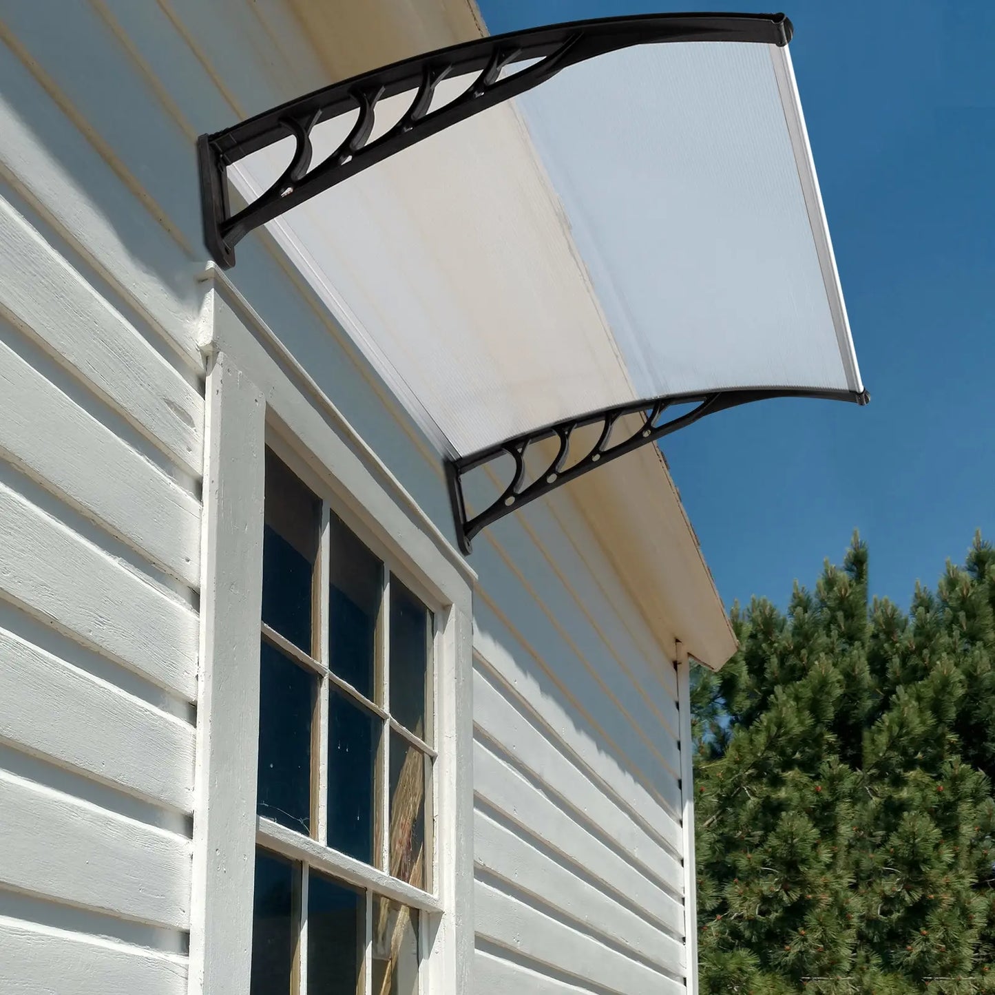 HT-100 x 80 Household Application Door & Window Rain Cover Eaves Canopy White & Black Bracket - Torange