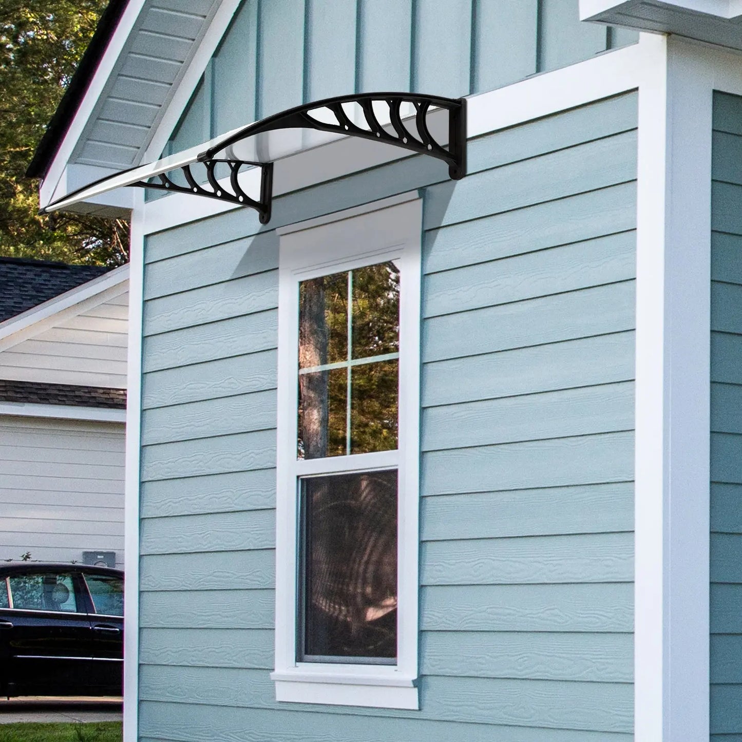 HT-100 x 80 Household Application Door & Window Rain Cover Eaves Canopy White & Black Bracket - Torange