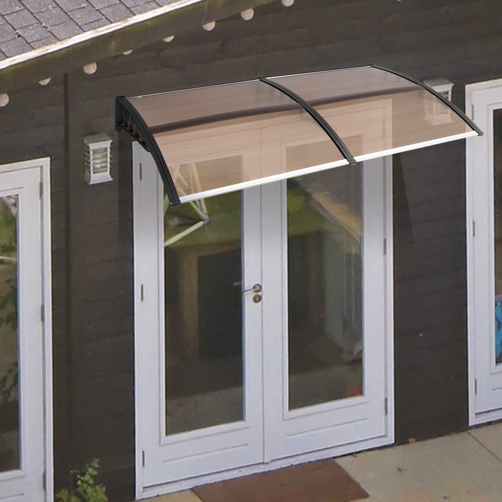 HT-200 x 100 Household Application Door & Window Rain Cover Eaves Brown Board & Black Holder - Torange