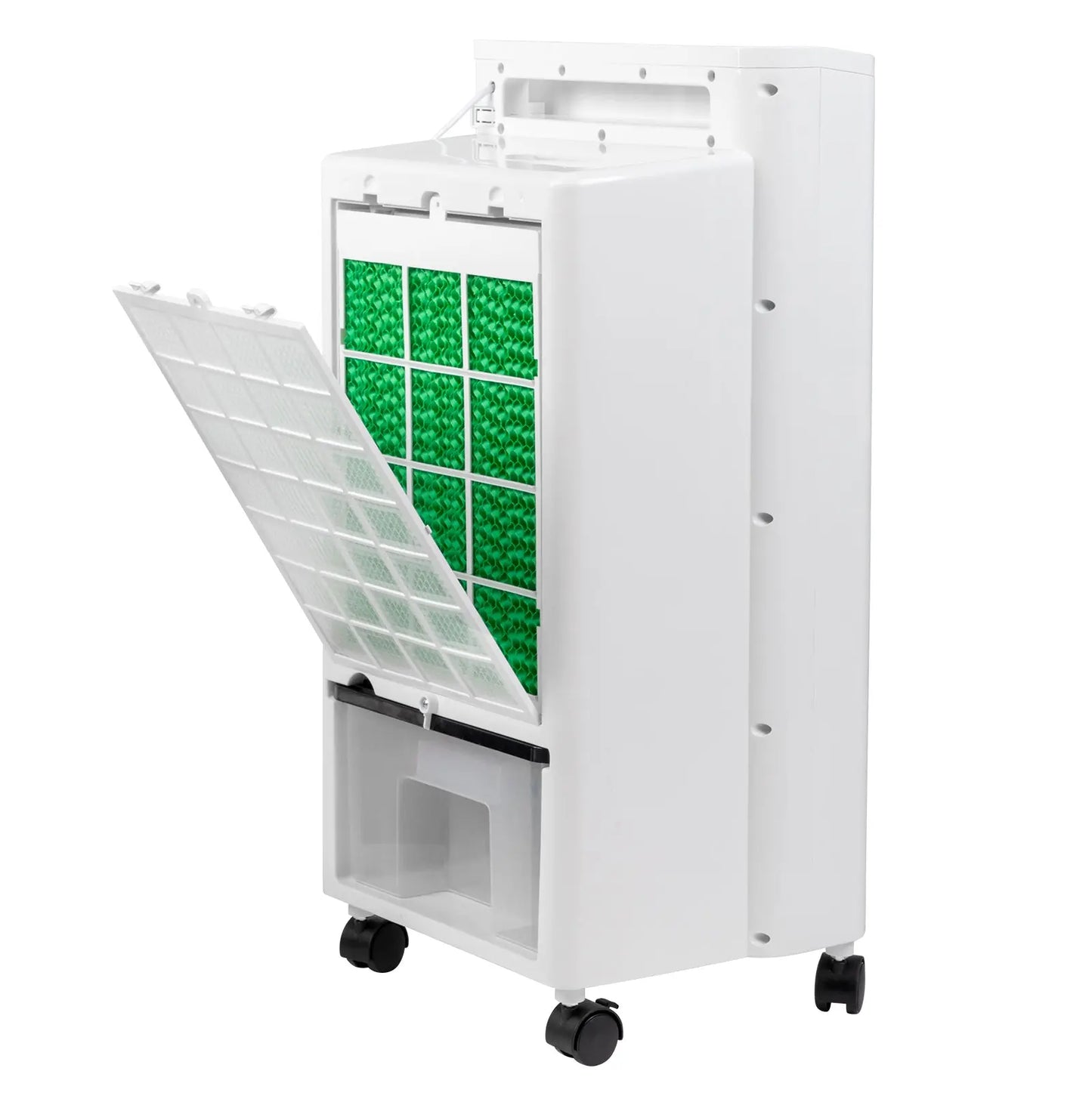 -4 in 1 Portable 324CFM Mobile Air Cooler with Remote Control,cool down,Humidifier, Fan,Ionizer 75W 12H Timer 8L Water Tank,4 Ice Pack,Powerful Air Flow 550m³/h,Variable Mode/Speed SY