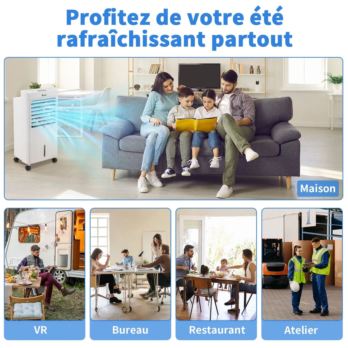 -4 in 1 Portable 324CFM Mobile Air Cooler with Remote Control,cool down,Humidifier, Fan,Ionizer 75W 12H Timer 8L Water Tank,4 Ice Pack,Powerful Air Flow 550m³/h,Variable Mode/Speed SY