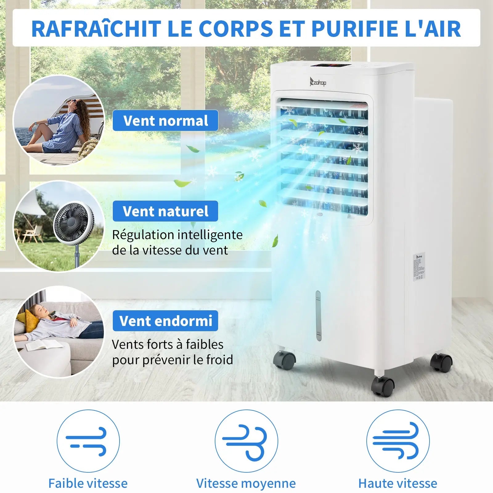 -4 in 1 Portable 324CFM Mobile Air Cooler with Remote Control,cool down,Humidifier, Fan,Ionizer 75W 12H Timer 8L Water Tank,4 Ice Pack,Powerful Air Flow 550m³/h,Variable Mode/Speed SY