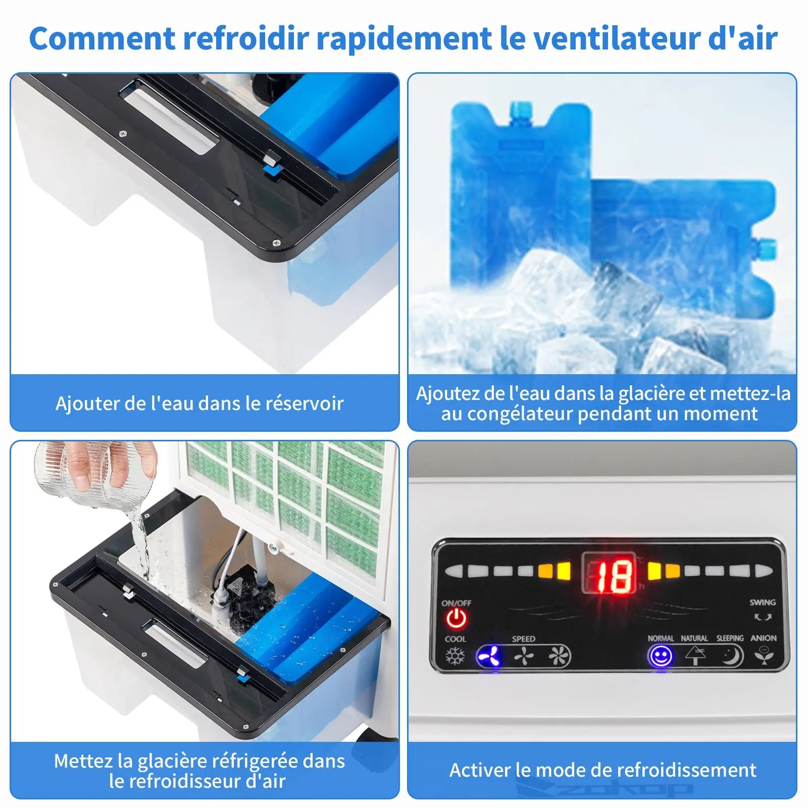 -4 in 1 Portable 324CFM Mobile Air Cooler with Remote Control,cool down,Humidifier, Fan,Ionizer 75W 12H Timer 8L Water Tank,4 Ice Pack,Powerful Air Flow 550m³/h,Variable Mode/Speed SY