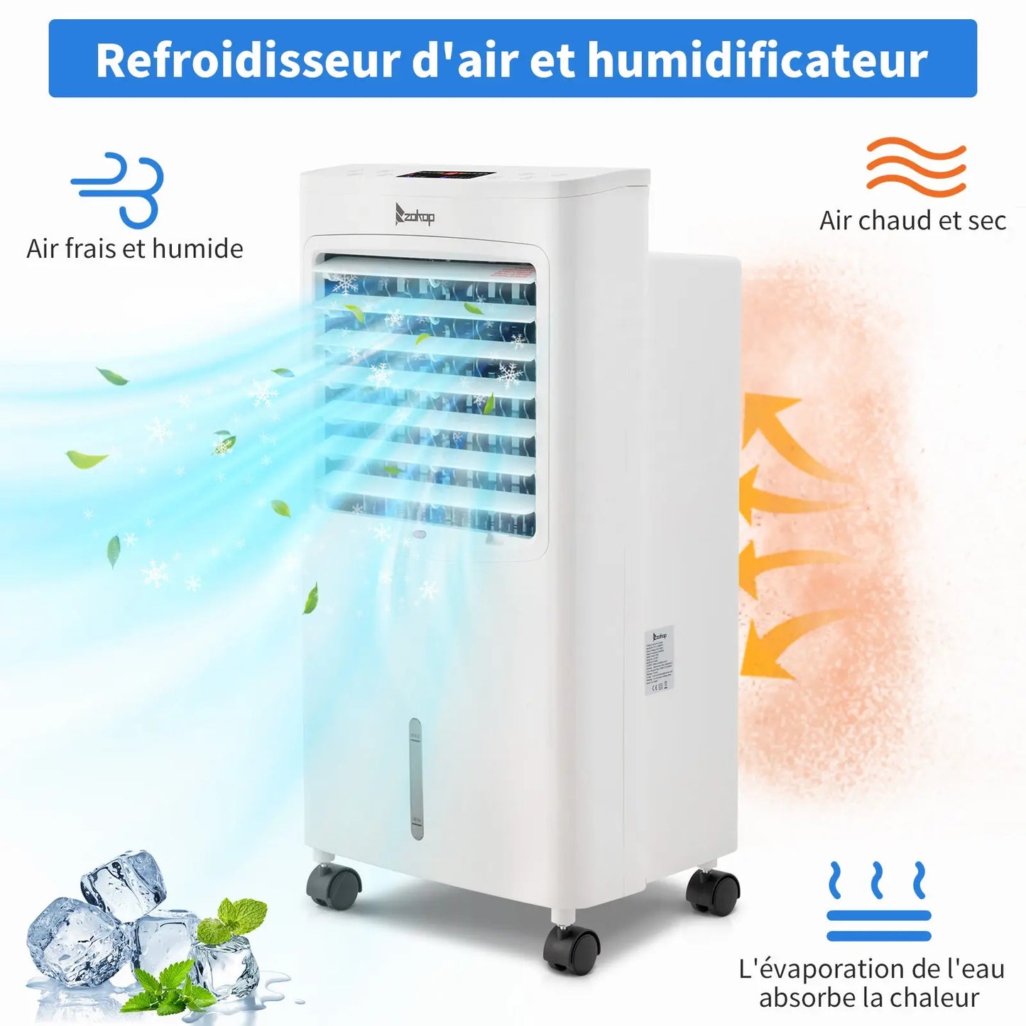 -4 in 1 Portable 324CFM Mobile Air Cooler with Remote Control,cool down,Humidifier, Fan,Ionizer 75W 12H Timer 8L Water Tank,4 Ice Pack,Powerful Air Flow 550m³/h,Variable Mode/Speed SY