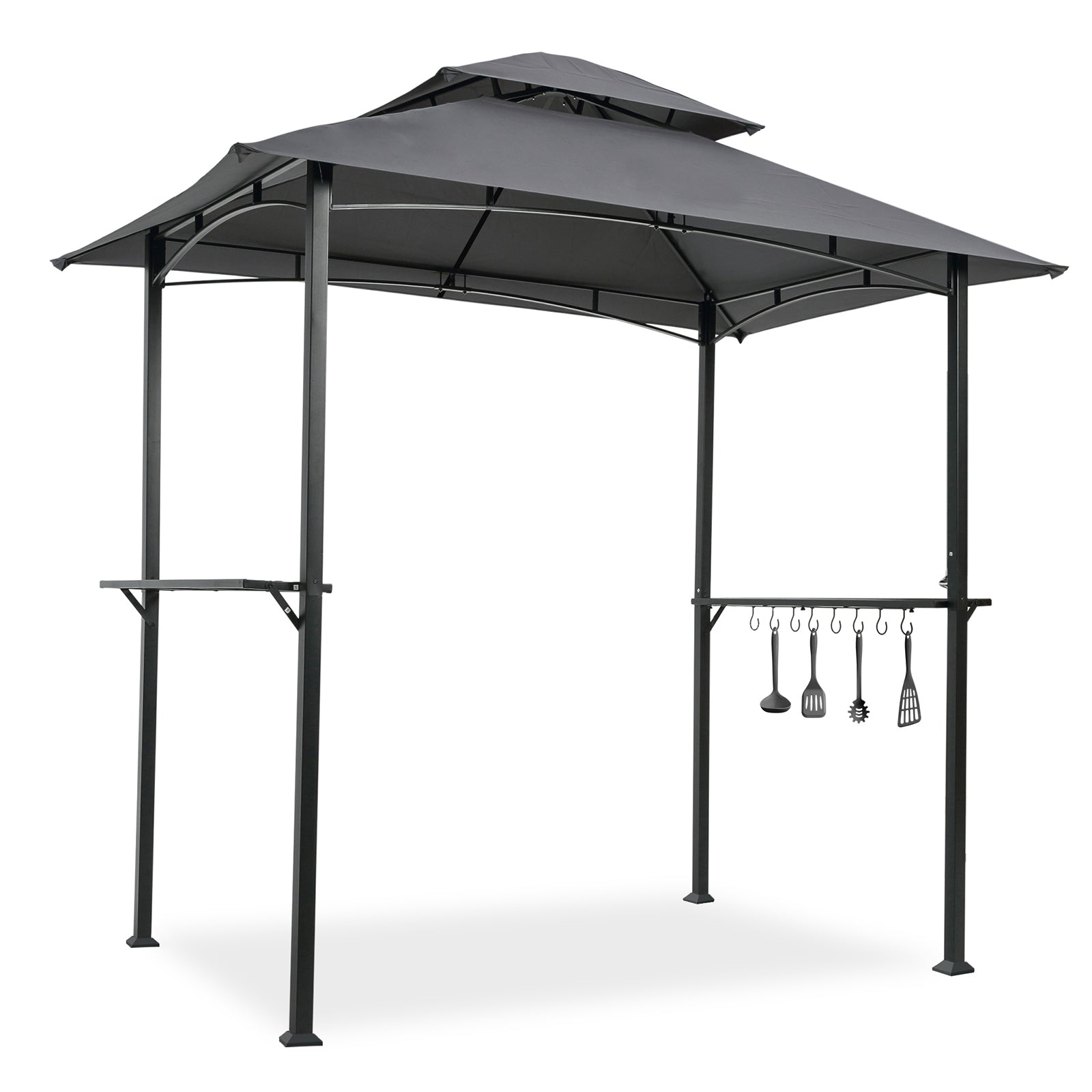 Outdoor Grill Gazebo 8 x 5 Ft, Shelter Tent, Double Tier Soft Top Canopy and Steel Frame with hook and Bar Counters, Grey [Sale to Temu is Banned.Weekend can not be shipped, order with caution] - Torange