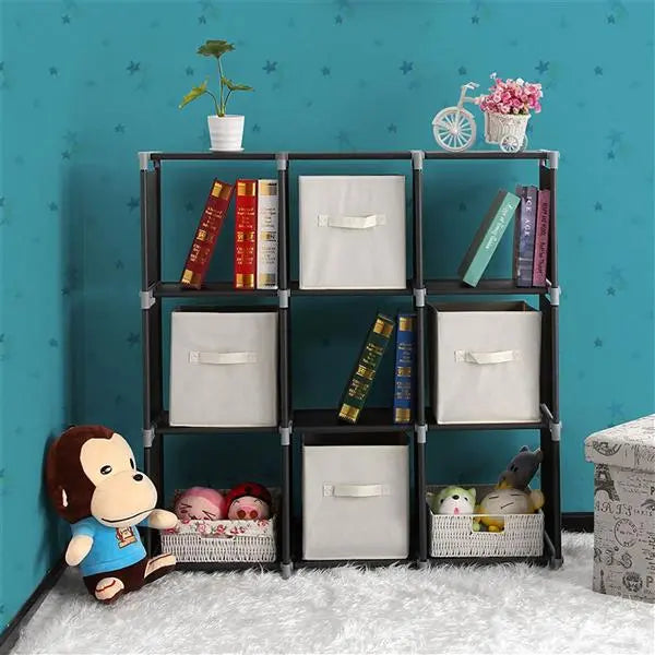 Multifunctional Assembled 3 Tiers 9 Compartments Storage Shelf Black - Torange