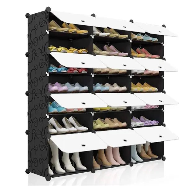 Portable Shoe Rack Organizer 48 Pair Tower Shelf Storage Cabinet Stand Expandable for Heels, Boots, Slippers， 8 Tier Black - Torange
