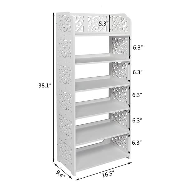 Wood-plastic Board Six Tiers Carved Shoe Rack White A - Torange