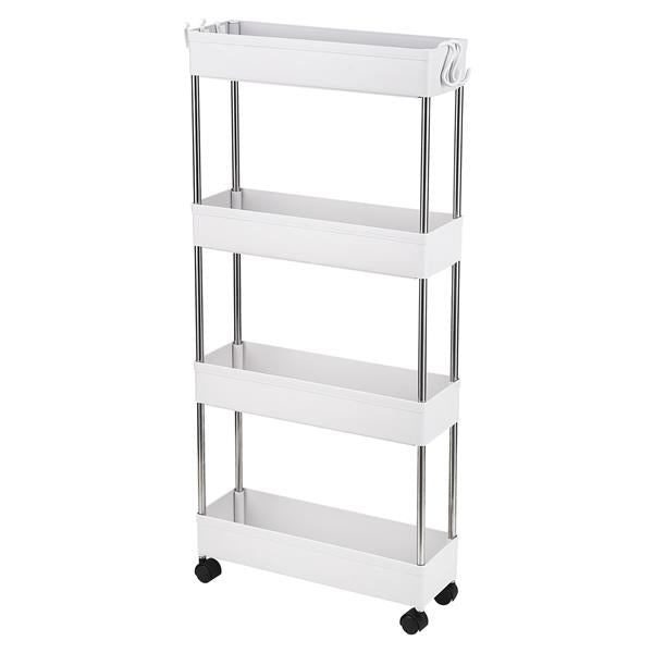 4-Layer Ultra-thin, Mobile Multi-functional Slim Storage Cart,Suitable for Kitchen, Bathroom, Laundry Room Narrow Place, Plastic and Stainless Steel, White - Torange