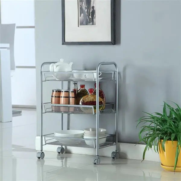 Honeycomb Mesh Style Three Layers Removable Storage Cart Silver - Torange