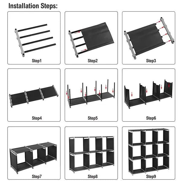 Multifunctional Assembled 3 Tiers 9 Compartments Storage Shelf Black - Torange