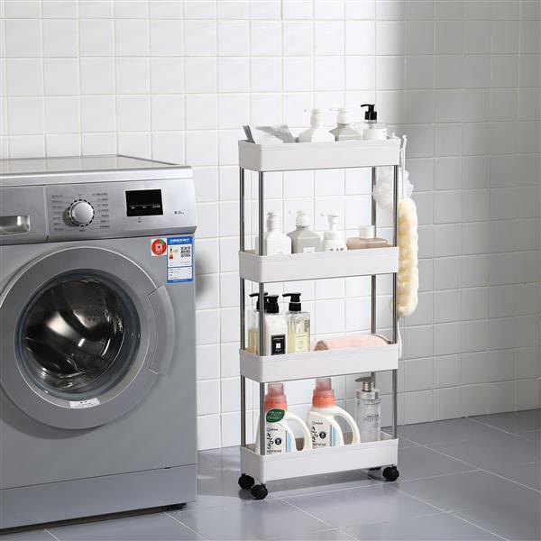 4-Layer Ultra-thin, Mobile Multi-functional Slim Storage Cart,Suitable for Kitchen, Bathroom, Laundry Room Narrow Place, Plastic and Stainless Steel, White - Torange
