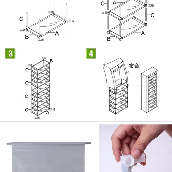 Fashionable Room-saving 9 Lattices Non-woven Fabric Shoe Rack Gray - Torange