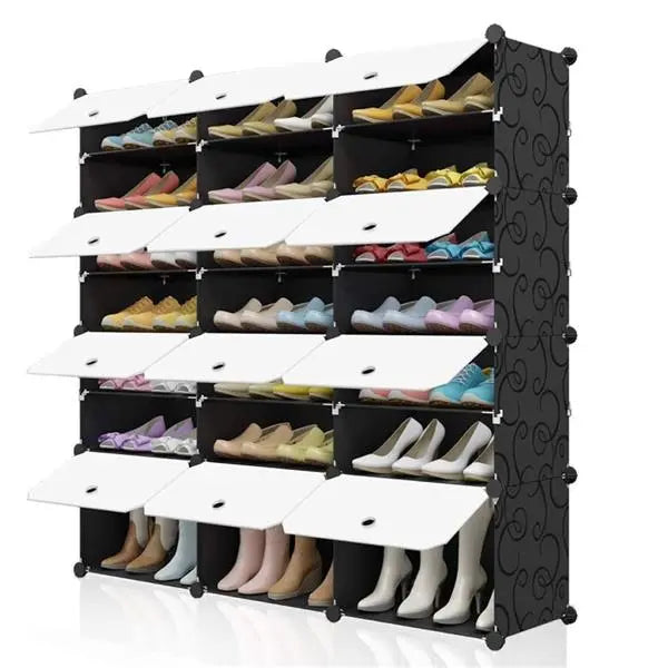 Portable Shoe Rack Organizer 48 Pair Tower Shelf Storage Cabinet Stand Expandable for Heels, Boots, Slippers， 8 Tier Black - Torange