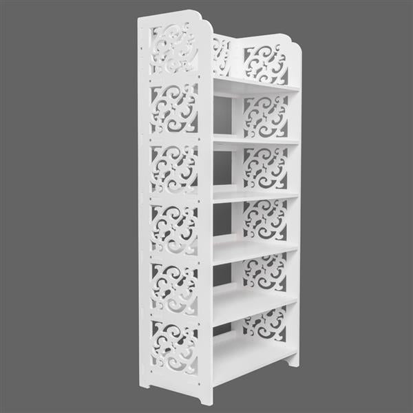 Wood-plastic Board Six Tiers Carved Shoe Rack White A - Torange