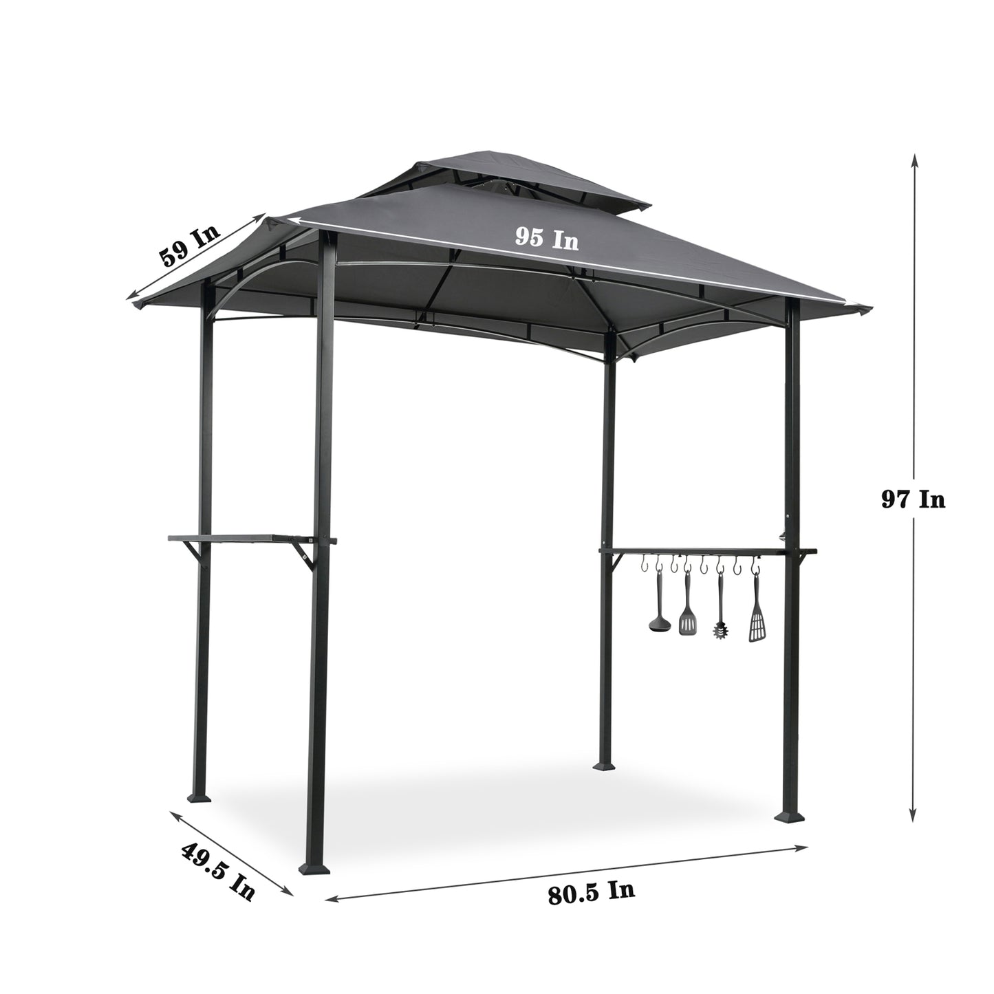 Outdoor Grill Gazebo 8 x 5 Ft, Shelter Tent, Double Tier Soft Top Canopy and Steel Frame with hook and Bar Counters, Grey [Sale to Temu is Banned.Weekend can not be shipped, order with caution] - Torange