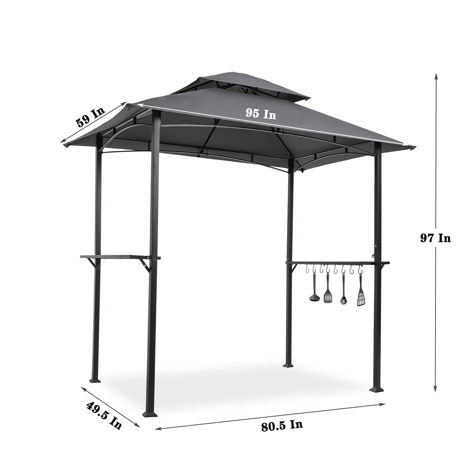 Outdoor Grill Gazebo 8 x 5 Ft, Shelter Tent, Double Tier Soft Top Canopy and Steel Frame with hook and Bar Counters, Grey [Sale to Temu is Banned.Weekend can not be shipped, order with caution] - Torange