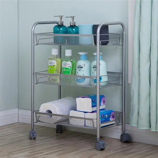 Honeycomb Mesh Style Three Layers Removable Storage Cart Silver - Torange