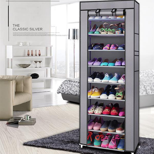 Fashionable Room-saving 9 Lattices Non-woven Fabric Shoe Rack Gray - Torange