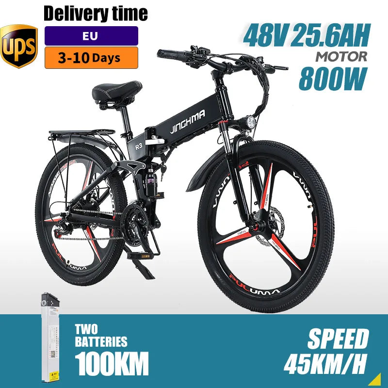 JINGHMA R3 Electric Bicycle 48V 800W e bike men's Mountain bike 26 inch Adult Electric bike Off-road Bike 48V12.8Ah City Ebike
