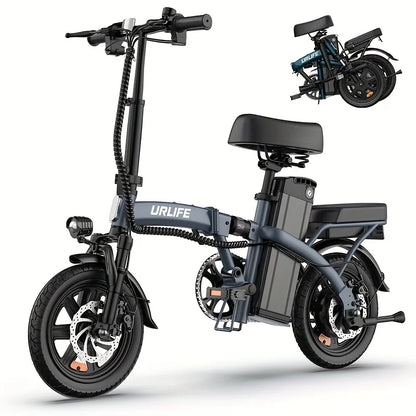 Urlife Commuter E-Bike 14 Inch Folding 250W 48V 7.5Ah Removable & Fast Charge Battery 40KM Range Hydraulic Front Suspension Dual Disc Brakes