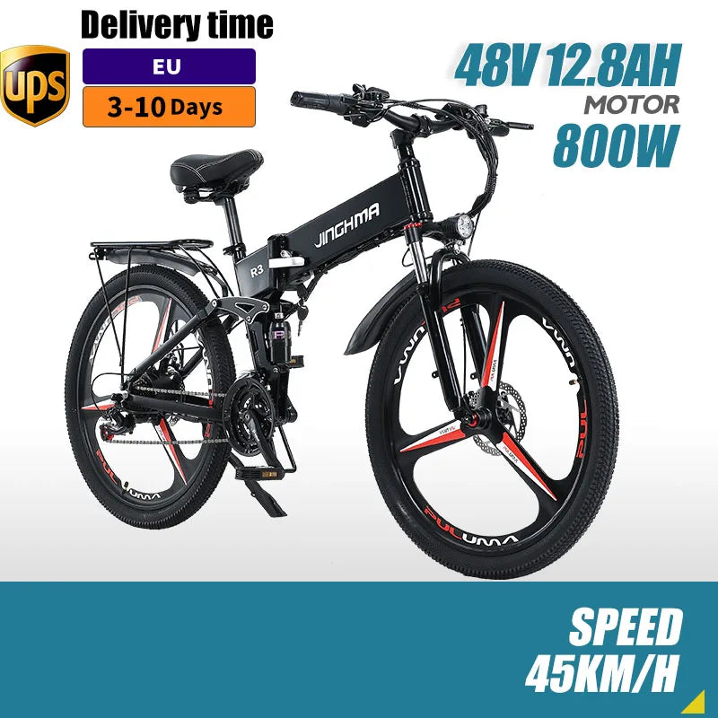 JINGHMA R3 Electric Bicycle 48V 800W e bike men's Mountain bike 26 inch Adult Electric bike Off-road Bike 48V12.8Ah City Ebike