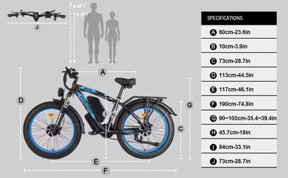 PHILODO H8 Electric Bike Peak Power 3000W Motor 48V26AH Lithium Battery Electric Bicycle Hydraulic Brake 26*4.0 Inch Tire E-Bike Torange
