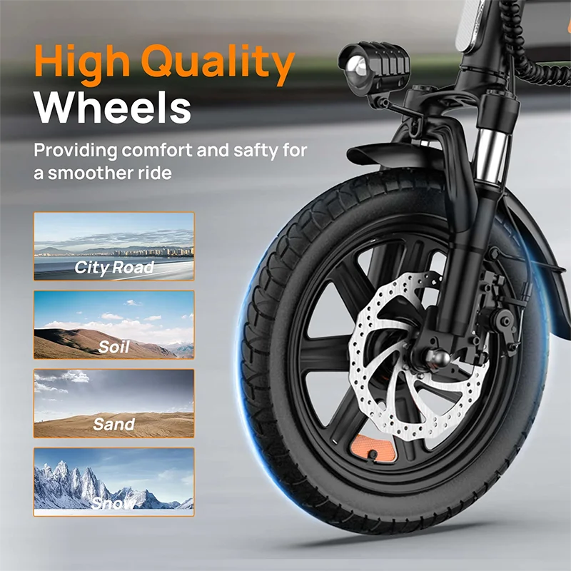 Urlife Commuter E-Bike 14 Inch Folding 250W 48V 7.5Ah Removable & Fast Charge Battery 40KM Range Hydraulic Front Suspension Dual Disc Brakes