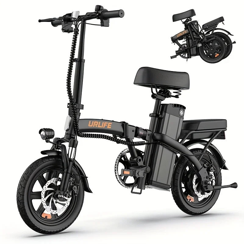Urlife Commuter E-Bike 14 Inch Folding 250W 48V 7.5Ah Removable & Fast Charge Battery 40KM Range Hydraulic Front Suspension Dual Disc Brakes