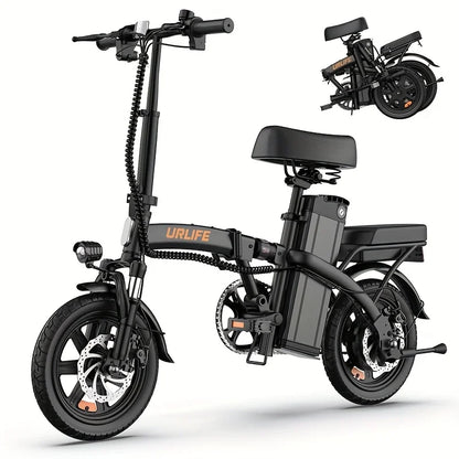 Urlife Commuter E-Bike 14 Inch Folding 250W 48V 7.5Ah Removable & Fast Charge Battery 40KM Range Hydraulic Front Suspension Dual Disc Brakes
