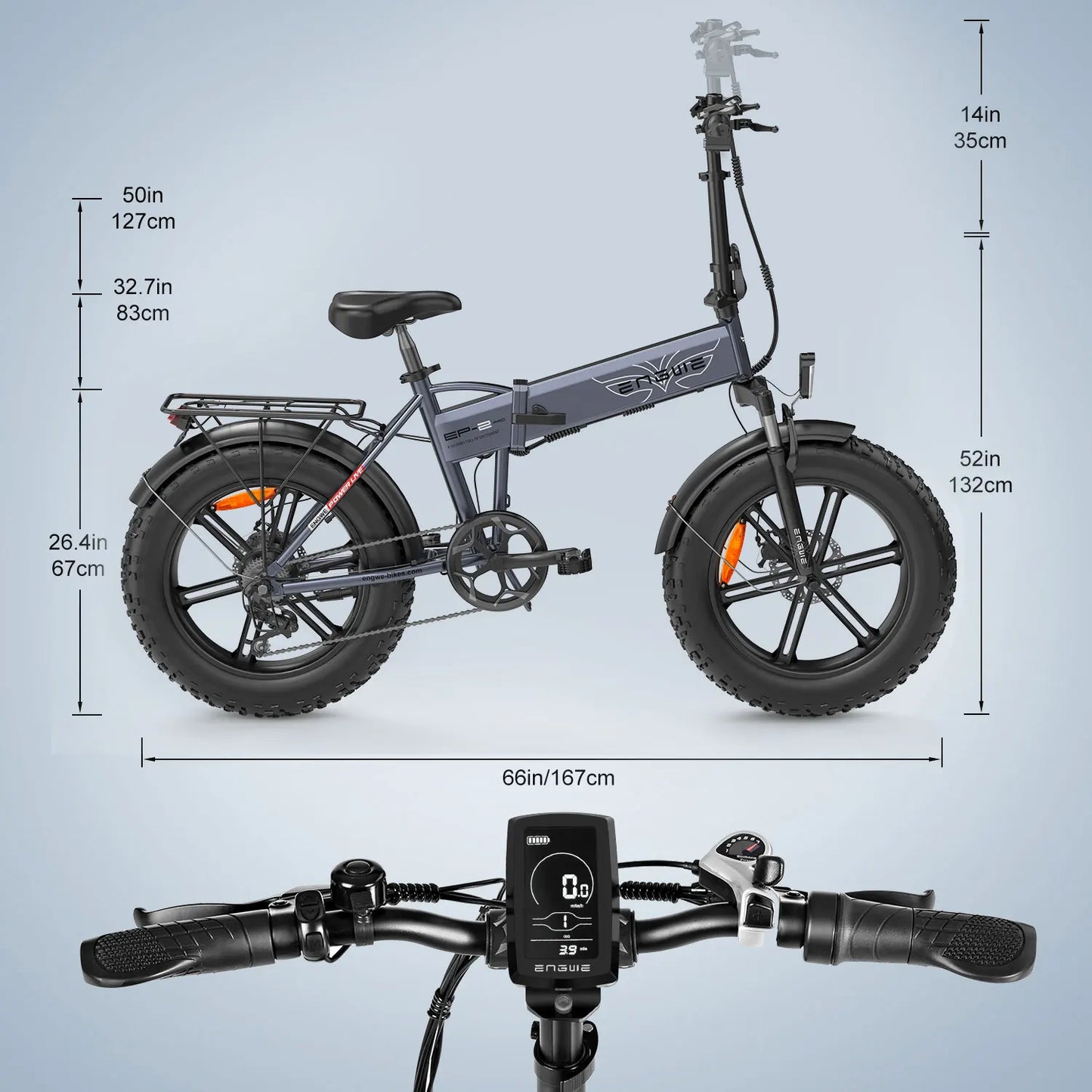 ENGWE EP-2 Pro 250W Folding Electric Bike - 20" Fat Tire Mountain Bike, 48V 13Ah, Orange