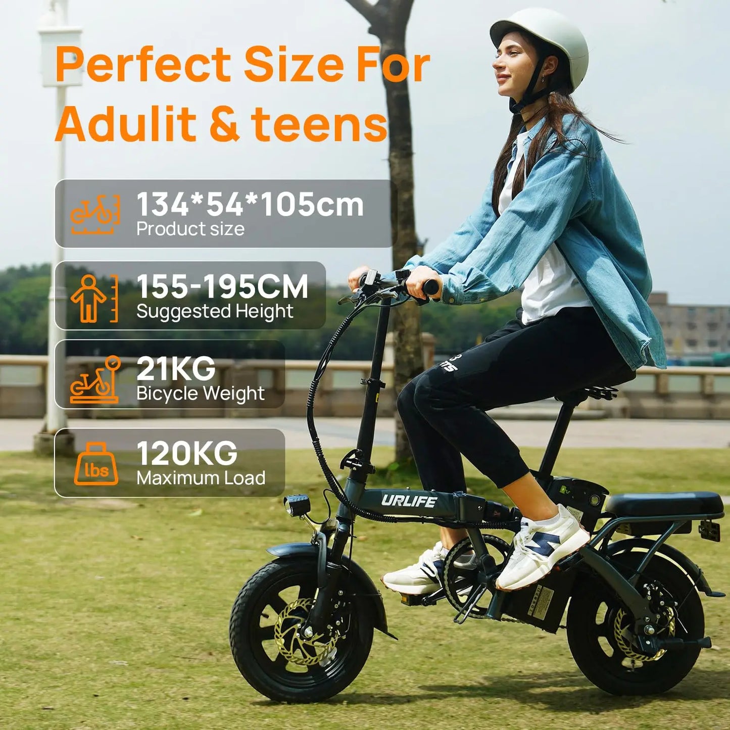 Urlife Commuter E-Bike 14 Inch Folding 250W 48V 7.5Ah Removable & Fast Charge Battery 40KM Range Hydraulic Front Suspension Dual Disc Brakes
