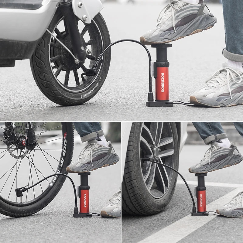 ROCKBROS Bicycle Pump Portable Mini Hand Pump Cycling Air Pump Bike Pump MTB Mountain Bike Pump 100PSI Inflator Foot Bomba Torange