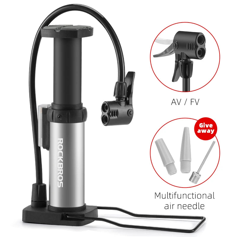 ROCKBROS Bicycle Pump Portable Mini Hand Pump Cycling Air Pump Bike Pump MTB Mountain Bike Pump 100PSI Inflator Foot Bomba Torange