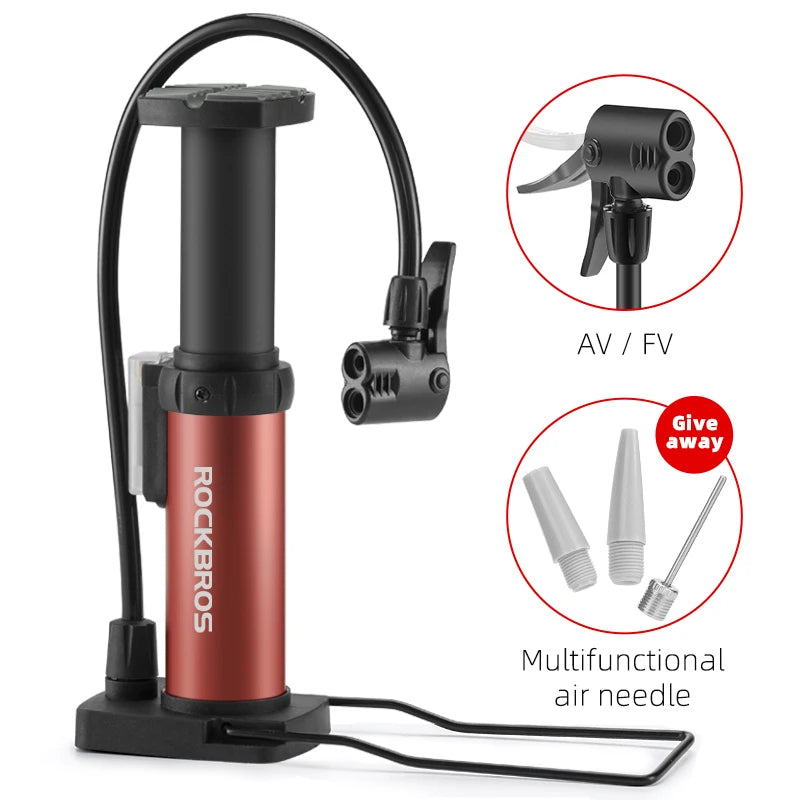 ROCKBROS Bicycle Pump Portable Mini Hand Pump Cycling Air Pump Bike Pump MTB Mountain Bike Pump 100PSI Inflator Foot Bomba Torange