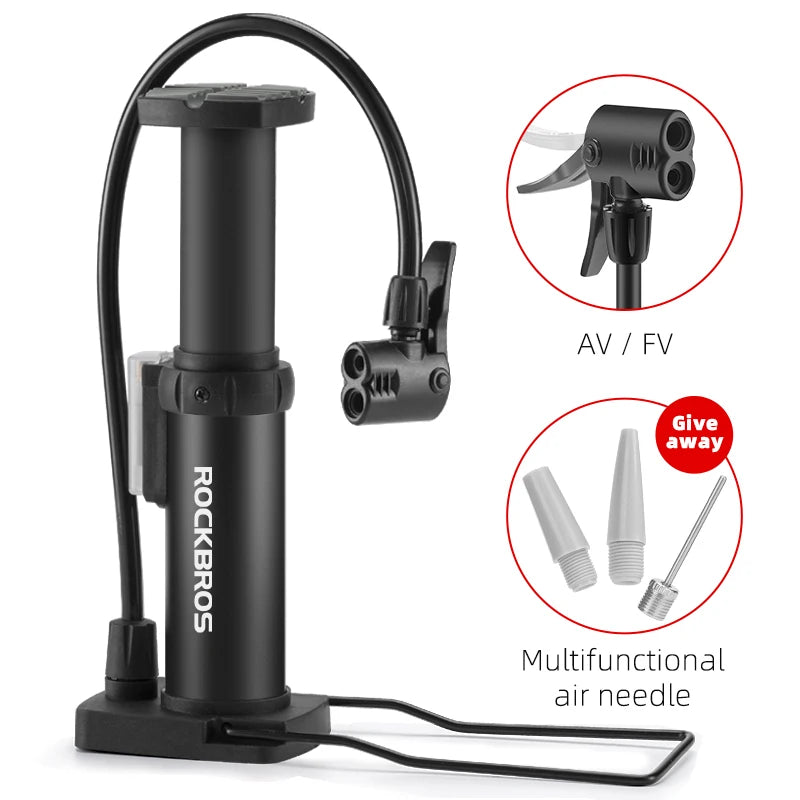 ROCKBROS Bicycle Pump Portable Mini Hand Pump Cycling Air Pump Bike Pump MTB Mountain Bike Pump 100PSI Inflator Foot Bomba Torange