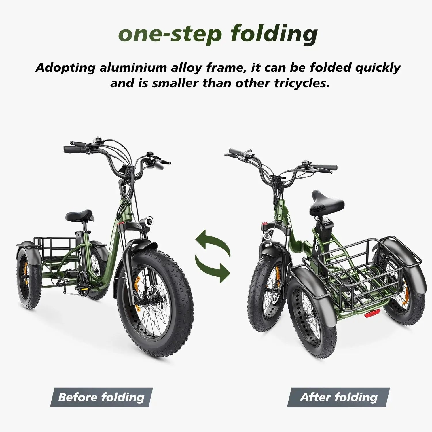 Electro Tricycle 750W Motor 48V20AH Lithium Battery Folding Electric Tricycle Electric Adult 20*4.0 Inch Fat Tire Mountain Ebike Torange