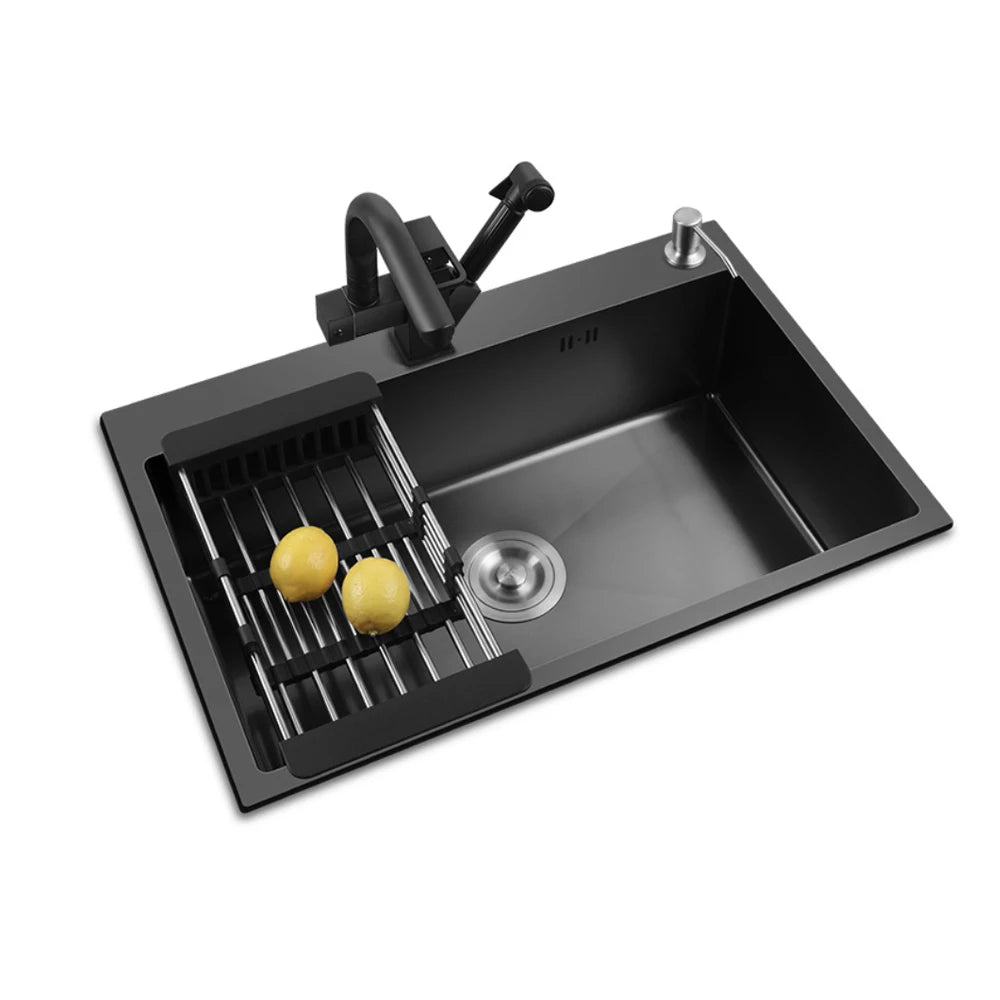 304 Stainless Steel Kitchen Sink Topmount Single Bowl Wash Basin For Home Fixture Drain Accessories Single Slot Kichen Sink