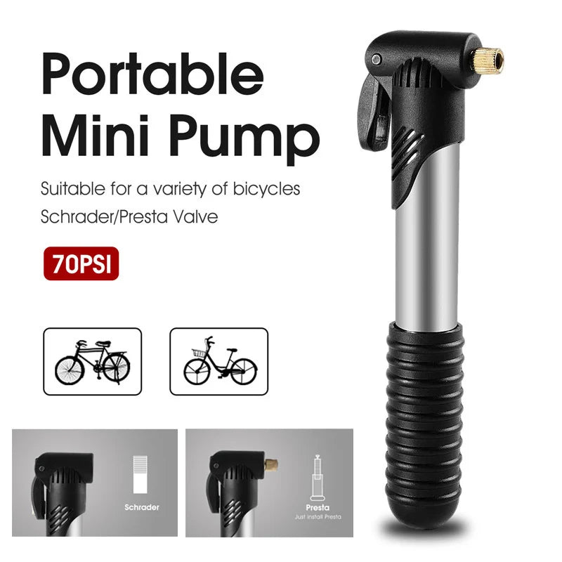 WEST BIKING Mini Bicycle Pump 70PSI Portable Bike Tire Inflator For Schrader/Presta Valve Hand Pump MTB Road Bike Accessories