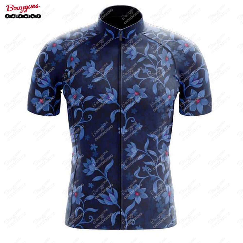 15 Styles Floral Cycling Jersey for Men Short Sleeve Reflective MTB Maillot Downhill Pro Team Mountain Bicycle Clothing Summer Torange