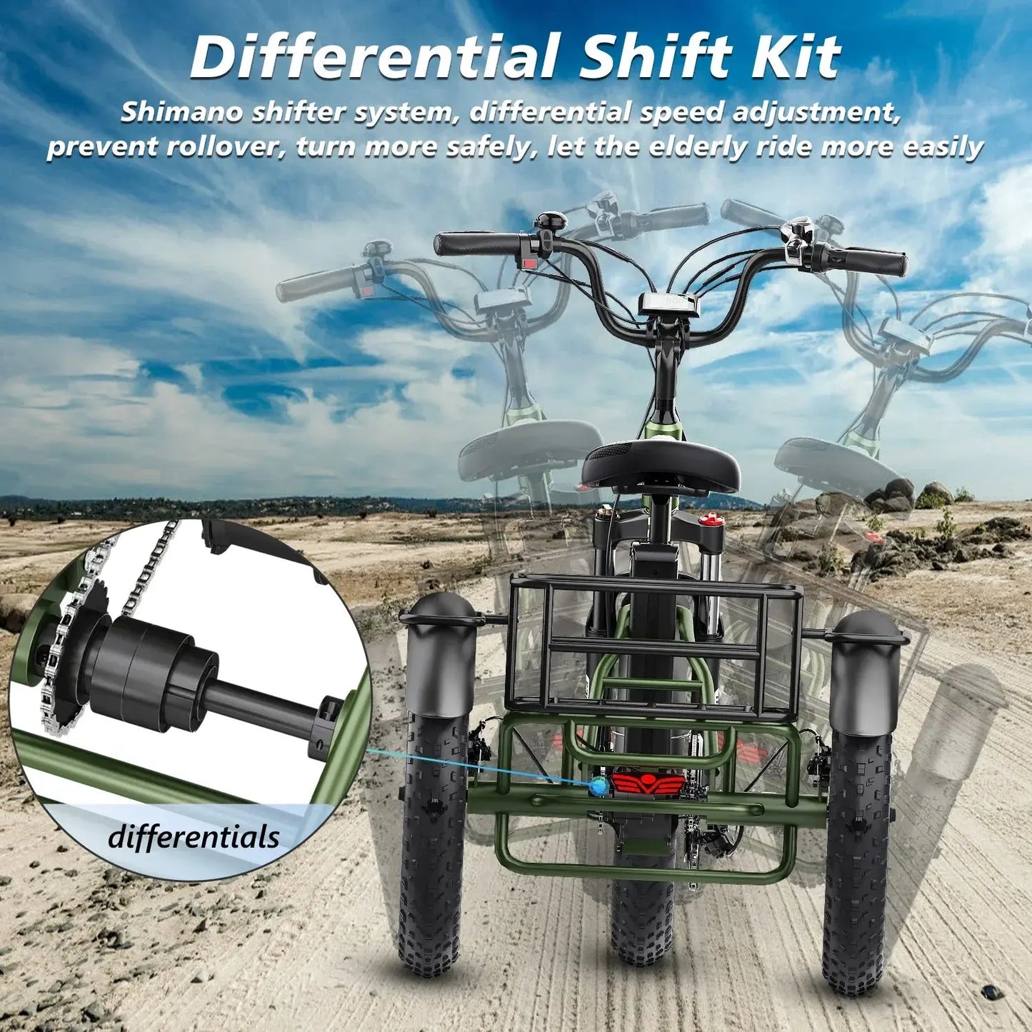 Electro Tricycle 750W Motor 48V20AH Lithium Battery Folding Electric Tricycle Electric Adult 20*4.0 Inch Fat Tire Mountain Ebike Torange