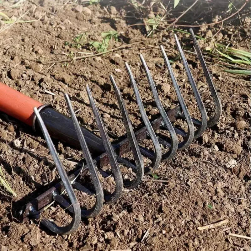 Laborsaving Manganese Steel Ninetooth Nail Rake Weeding Hoe Rake Nail Harrow Metal Harrow Gardening Agricultural Tool