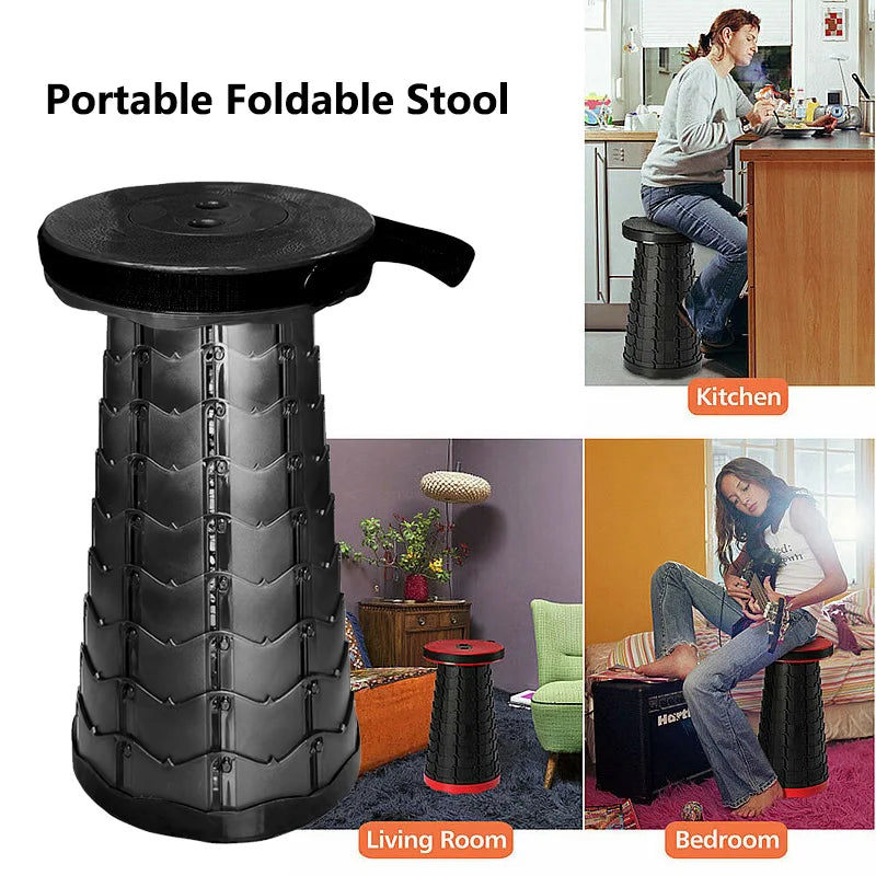 150KG Outdoor Telescoping Stool Portable Plastic Collapsible Folding Stool Seat Chair for Camping Fishing Height Adjustable