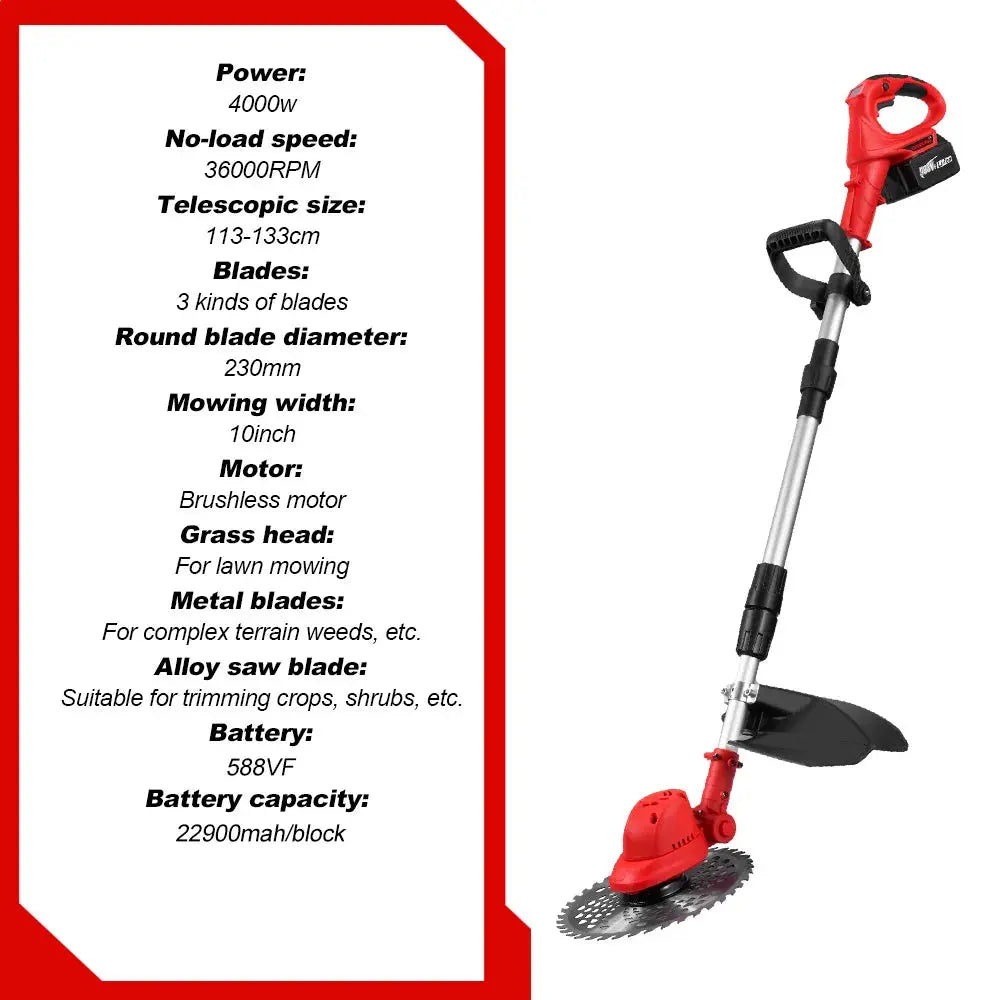 ONEVAN 10inch Brushless Electric Lawn Mower 36000RPM Cordless Grass Trimmer Length Adjustable Garden Tool For Makita 18V Battery Torange