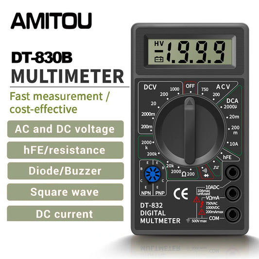 AMITOU DT-832 Digital Professional Multimeter Electric Voltmeter Ammeter AC/DC Voltage Meter Ohm hEF Square Wave Tester Tools