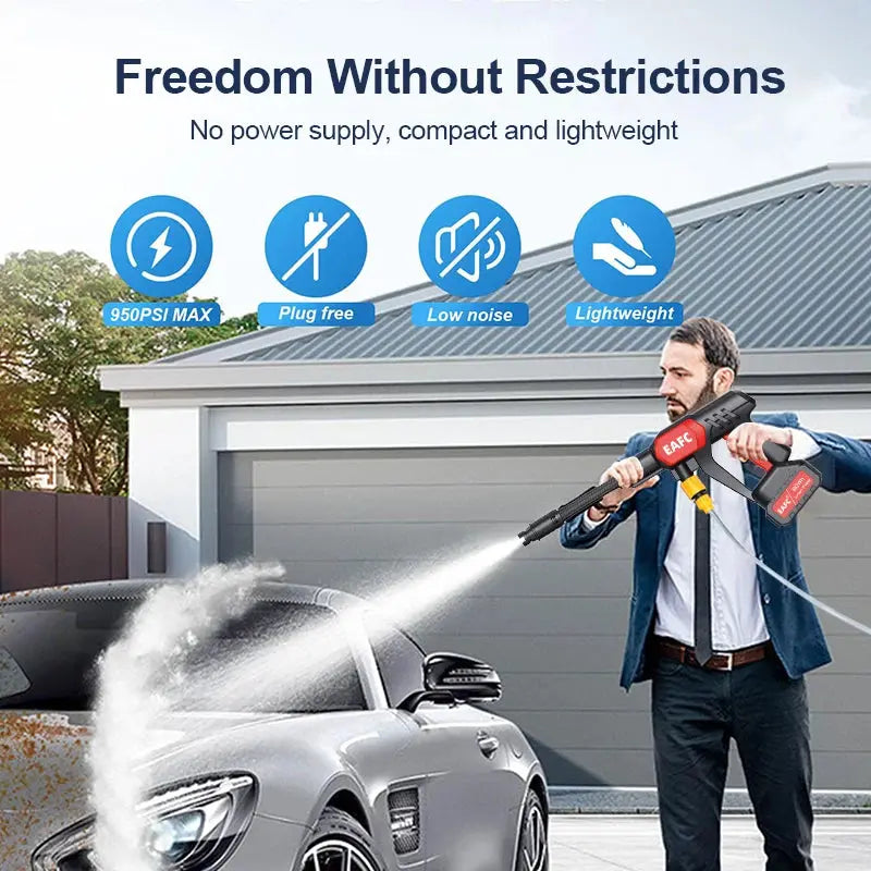 EAFC100Bar Portable High Pressure Washer Car Water Gun Lithium Battery Charging Cleaner for Garden Irrigation Spray Gun Home Gar Torange