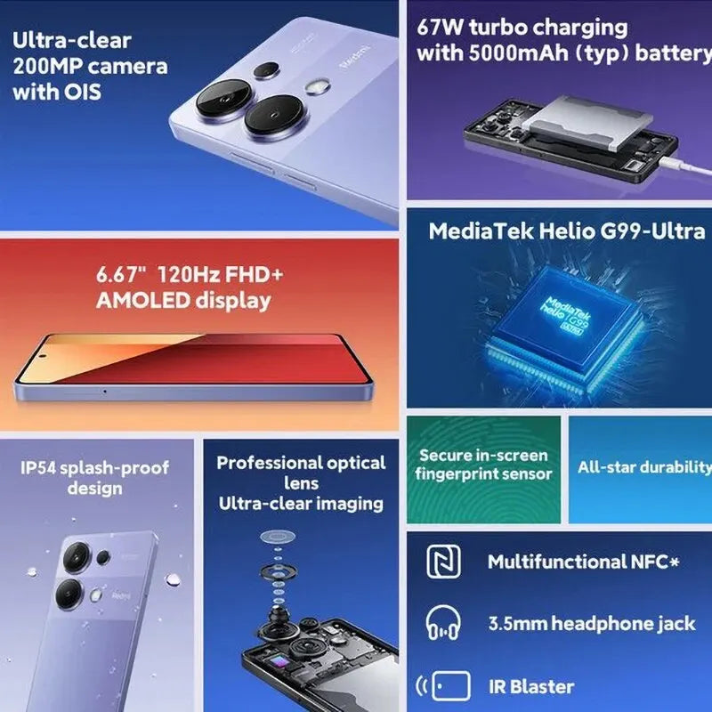 Xiaomi Redmi Note 13 Pro 4G Smartphone MTK Helio G99-Ultra 6.67" AMOLED Display 67W Turbo Charge with 5000mAh - Torange